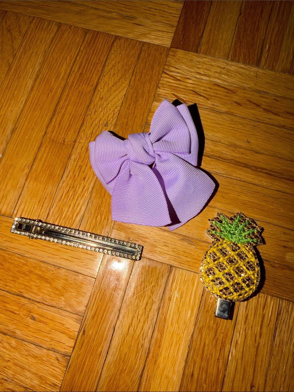 Lavender Bow, Pineapple, & Sequin Hair Clips